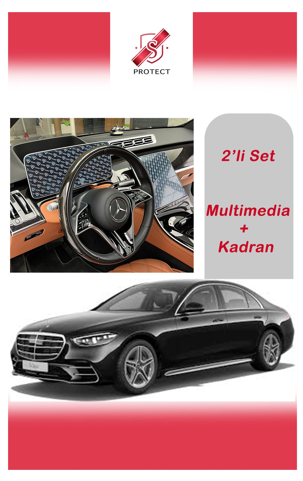 Mercedes S Serisi Set (Kadran + Multimedia) 9H Nano Ekran Koruyucu