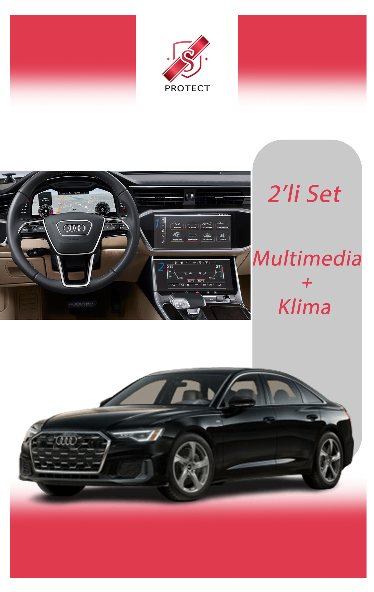 AUDI A6 Set (Multimedia + Klima ) 9H Nano Ekran Koruyucu